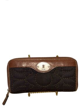 Fossil Black & Brown Zip Around Wallet